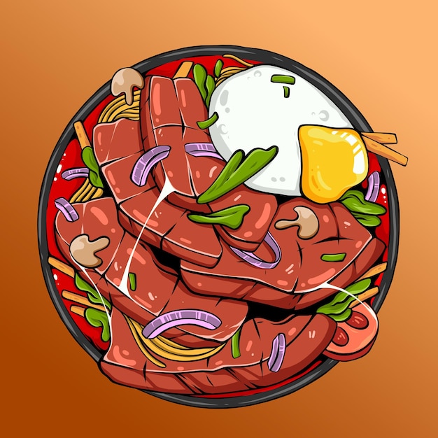 Fideos con ilustración de carne de res