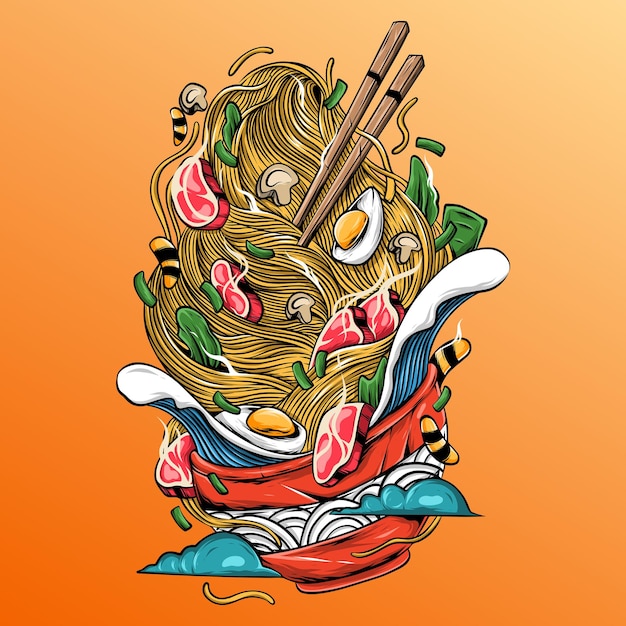 Fideos con ilustración de huevo