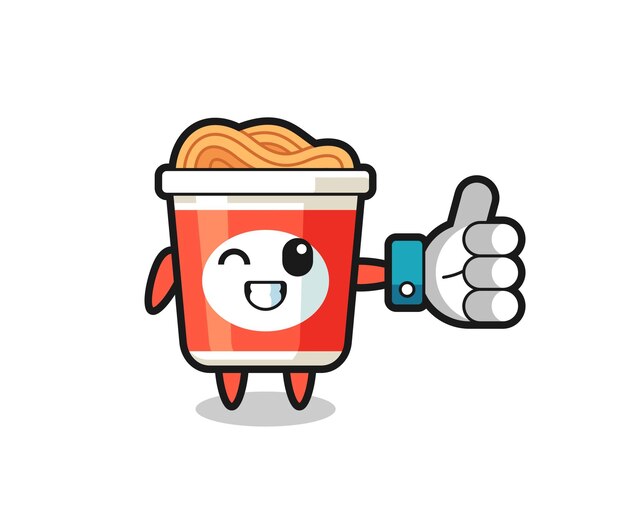 Fideos instantáneos lindos con símbolo de pulgar hacia arriba en las redes sociales, diseño de estilo lindo para camiseta, pegatina, elemento de logotipo