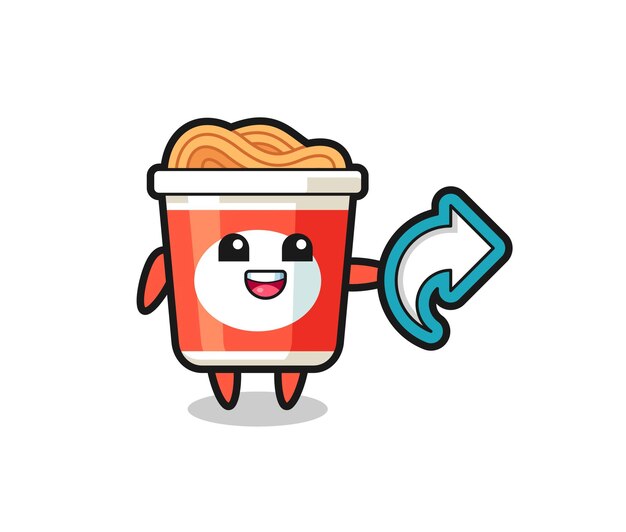 Los fideos instantáneos lindos tienen el símbolo de compartir en las redes sociales, diseño de estilo lindo para camisetas, calcomanías, elementos de logotipo