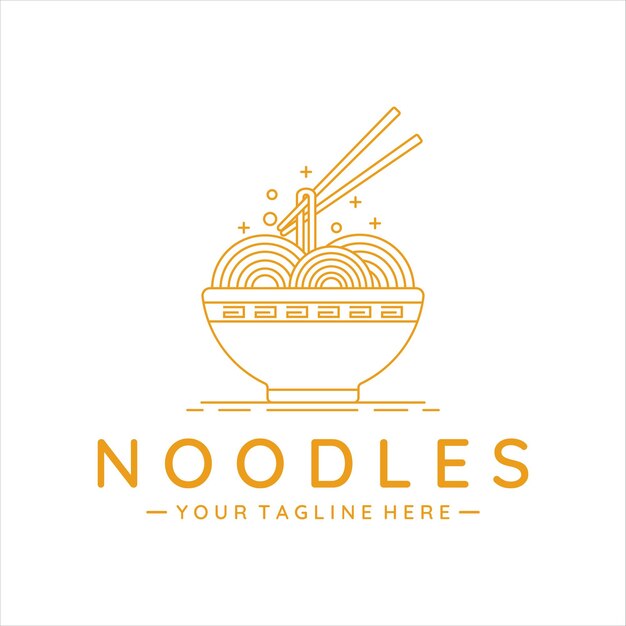 Fideos o ramen bowl logo línea arte vector simple minimalista plantilla icono diseño chino