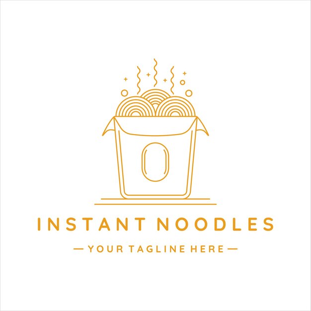 Fideos o ramen instantáneo logo línea arte vector simple minimalista plantilla icono diseño símbolo