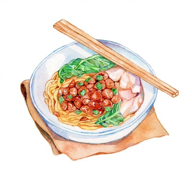 Fideos De Pollo Acuarela Illustratiom