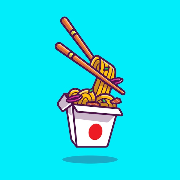 Fideos ramen con ilustración de dibujos animados de palillos.