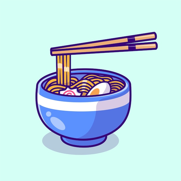 Fideos Ramen Con Palillos Dibujos Animados Vector Icono Ilustración Comida Objeto Icono Concepto Aislado Plano