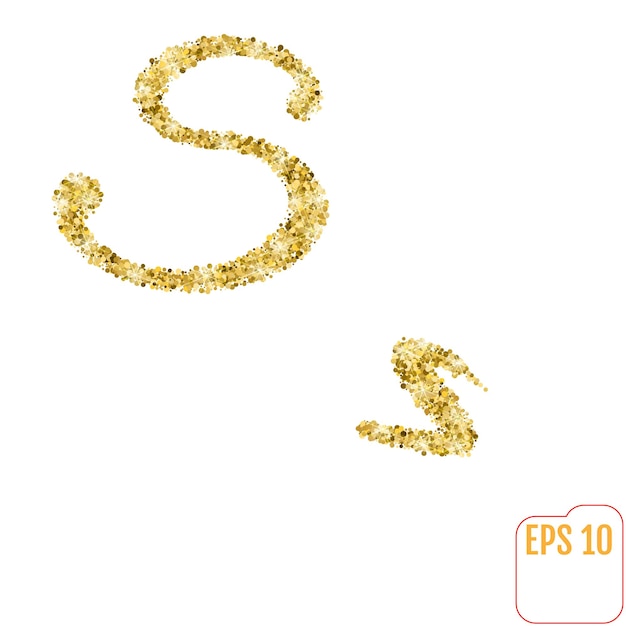 Fiebre del oro letra alfabética de oro s alfabeto de oro vectorial fuente con brillo dorado letra s sobre fondo blanco