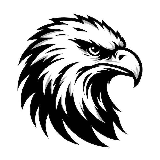 Fierce Eagle Head Vector Ilustración de la cabeza del halcón Silueta del logotipo de la mascota Eagle Head