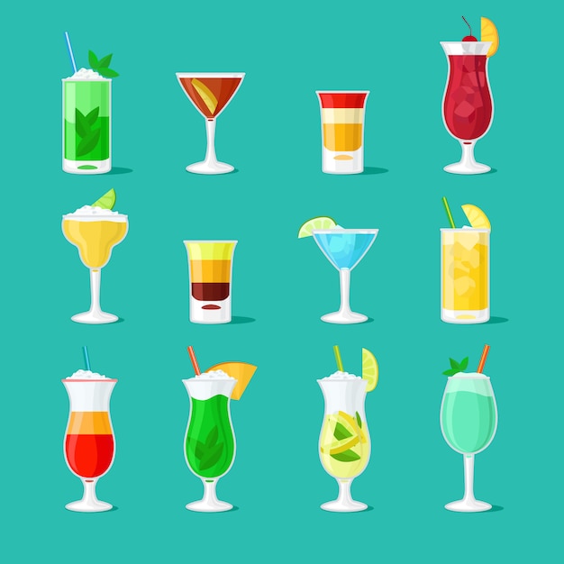 Fiesta de bebidas conjunto de vectores de vidrio para bar o menú de pub