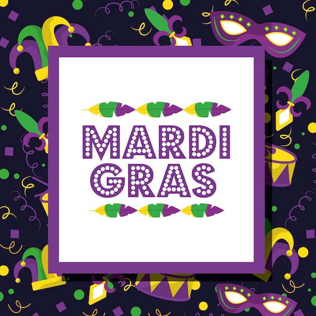 Fiesta de celebración de tarjeta de invitación de Mardi Gras