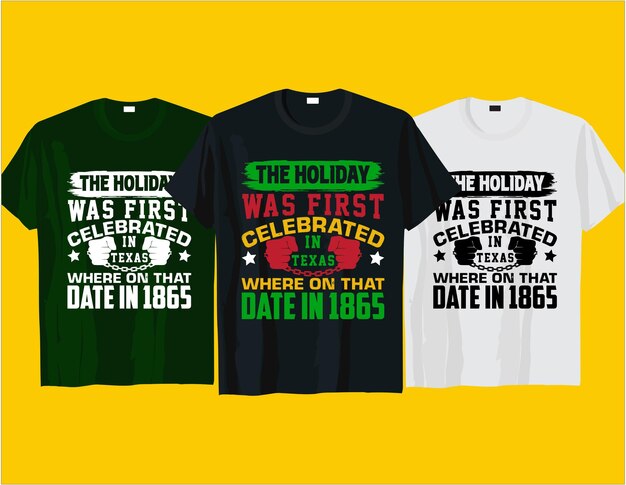 La fiesta se celebró por primera vez. Vector de diseño de camiseta de tipografía del mes de la historia negra Juneteenth