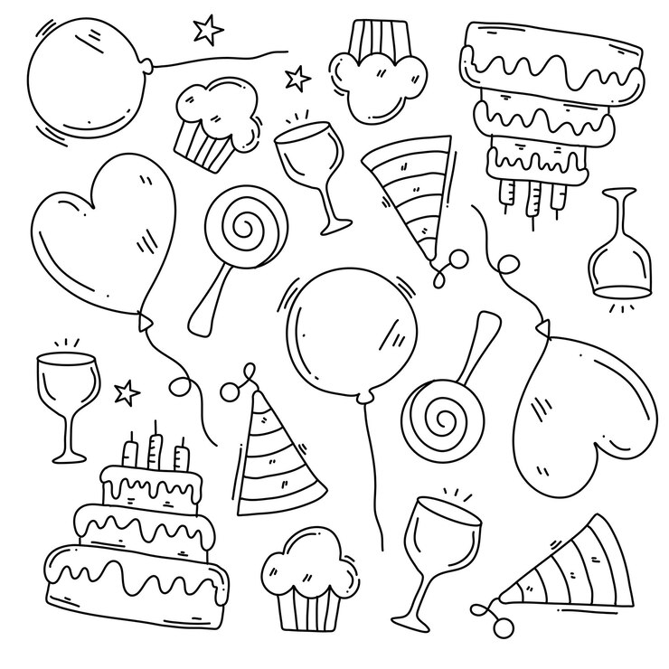 Vector fiesta de cumpleaños con diseño de vector de estilo de línea