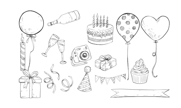 fiesta de cumpleaños grabado de ilustración dibujado a mano
