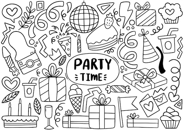 fiesta dibujada a mano doodle feliz cumpleaños