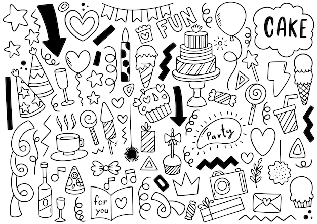 fiesta dibujada a mano doodle feliz cumpleaños
