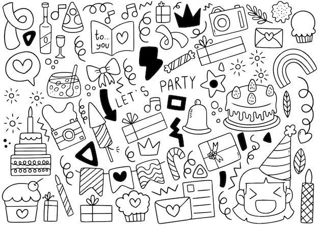 fiesta dibujada a mano doodle feliz cumpleaños