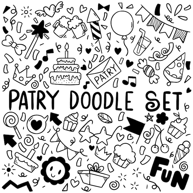 Fiesta dibujada a mano doodle feliz cumpleaños