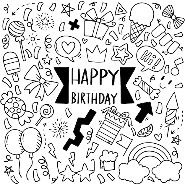 Fiesta dibujada a mano doodle feliz cumpleaños