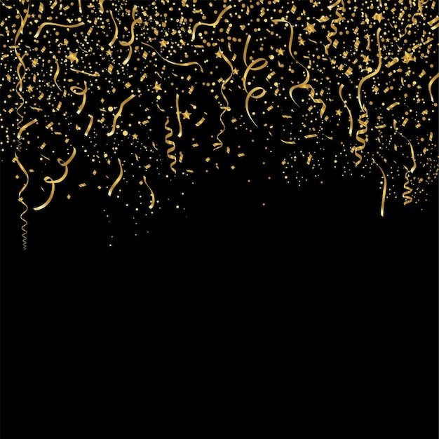 fiesta festiva con confeti dorado en fondo negro