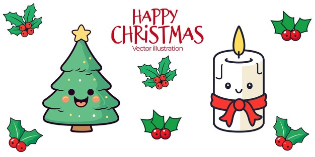 Fiesta de ilustración vectorial de Navidad con tres velas de muérdago