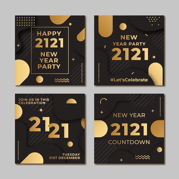 Vector fiesta instagram post pack año nuevo 2021