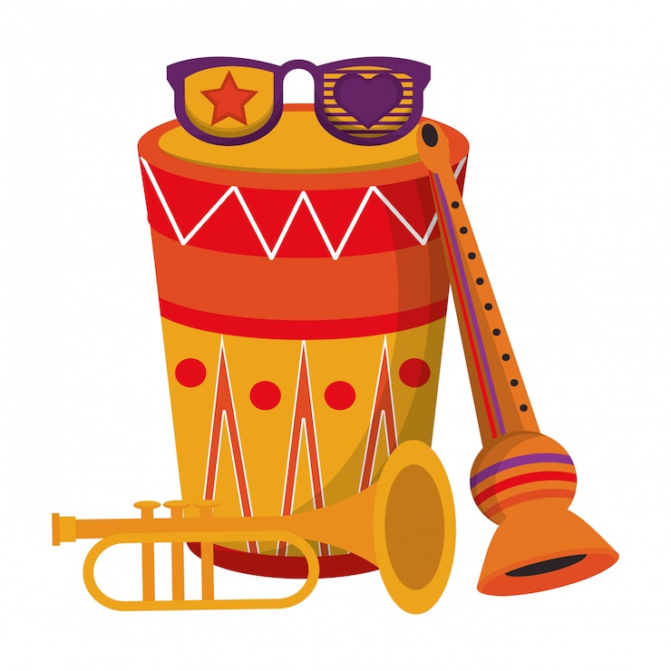 Vector fiesta instrumentos festivos carnaval caricatura