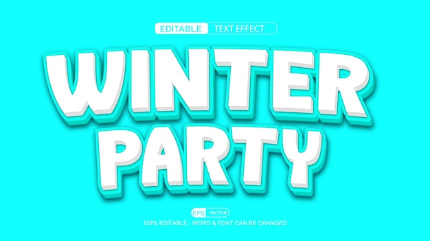 Fiesta de invierno efecto de texto editable vector estilo 3d con fondo