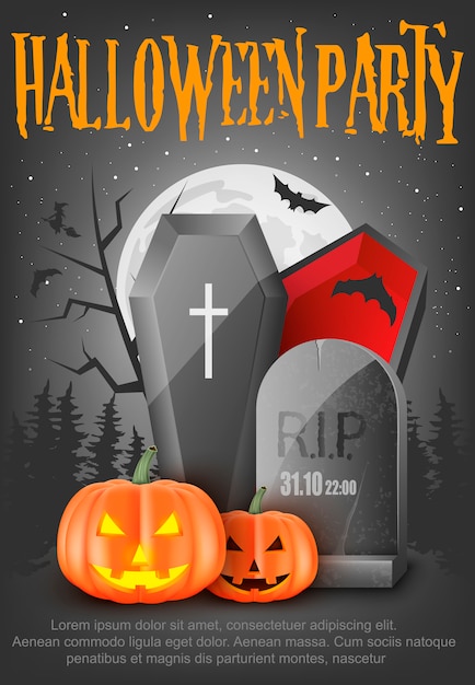 Fiesta de invitación de Halloween. Calabazas aterradoras.