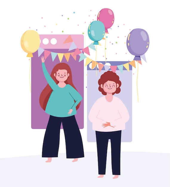 Fiesta en línea, celebración de reuniones de eventos de sitios web conectados para jóvenes