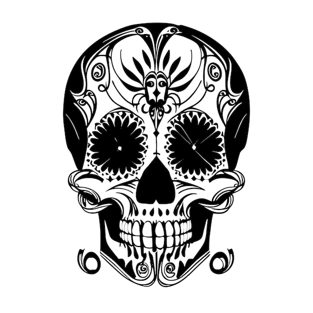 Vector fiesta mexicana día de los muertos y presenta intrincados diseños de calaveras de azúcar.