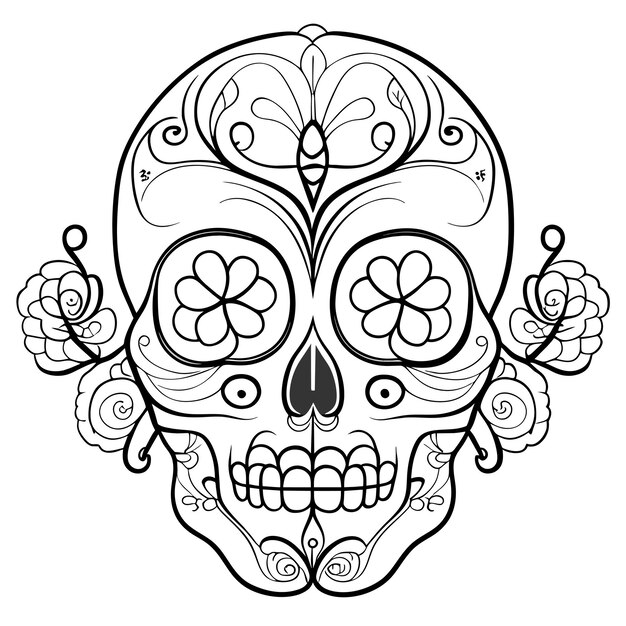 Vector fiesta mexicana día de los muertos y presenta intrincados diseños de calaveras de azúcar.