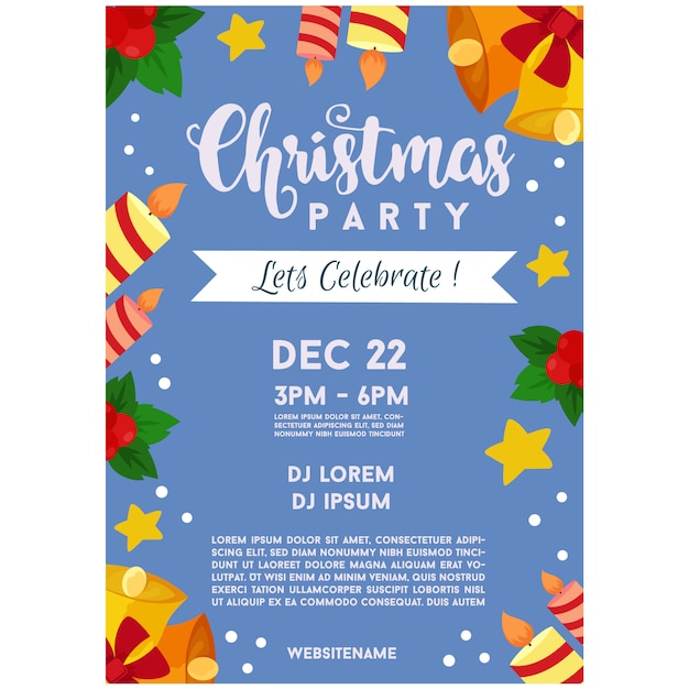 Fiesta de navidad cartel campana celebración y vela