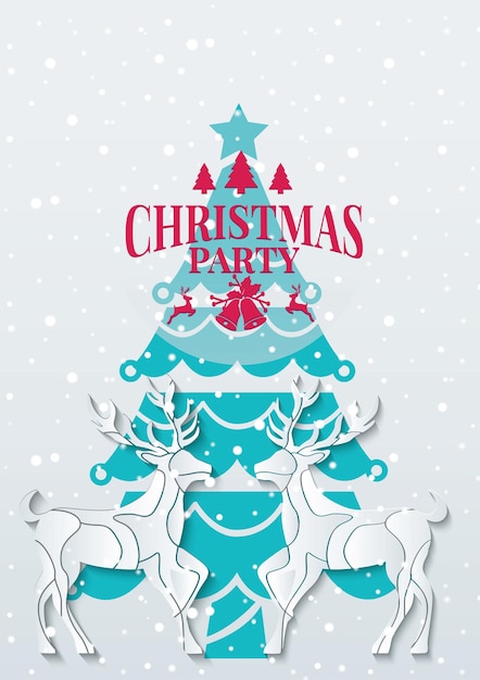 Vector fiesta de navidad con renos en la ilustración de vector de estilo papercut
