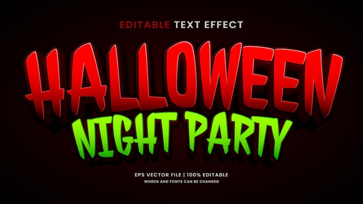 Vector fiesta de la noche de halloween en 3d con efecto de texto editable estilo misterio