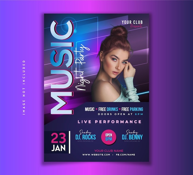 Fiesta nocturna Música Gradiente Iluminación Colorido diseño de plantilla de póster de redes sociales para Club