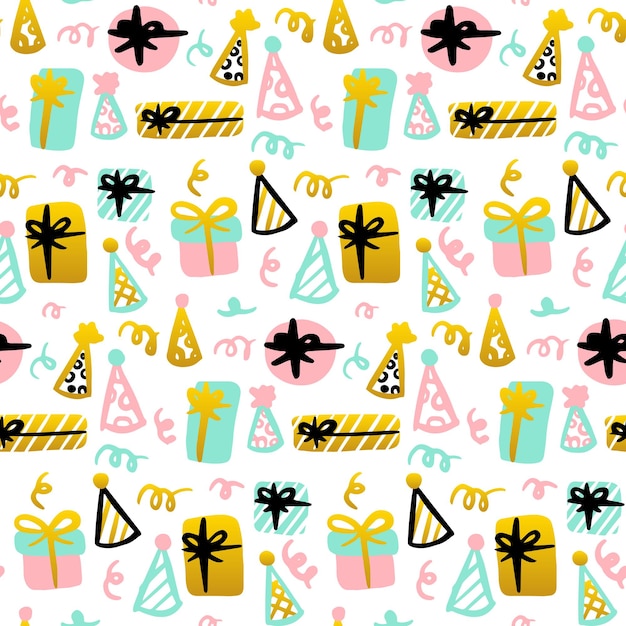 Fiesta de patrones sin fisuras. Ilustración de vector de fondo de saludo de moda.