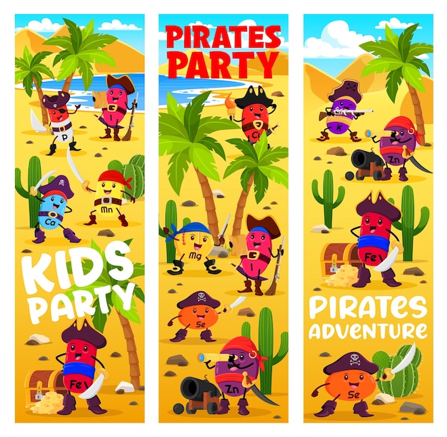 Fiesta de piratas para niños, vitaminas de dibujos animados, corsarios.