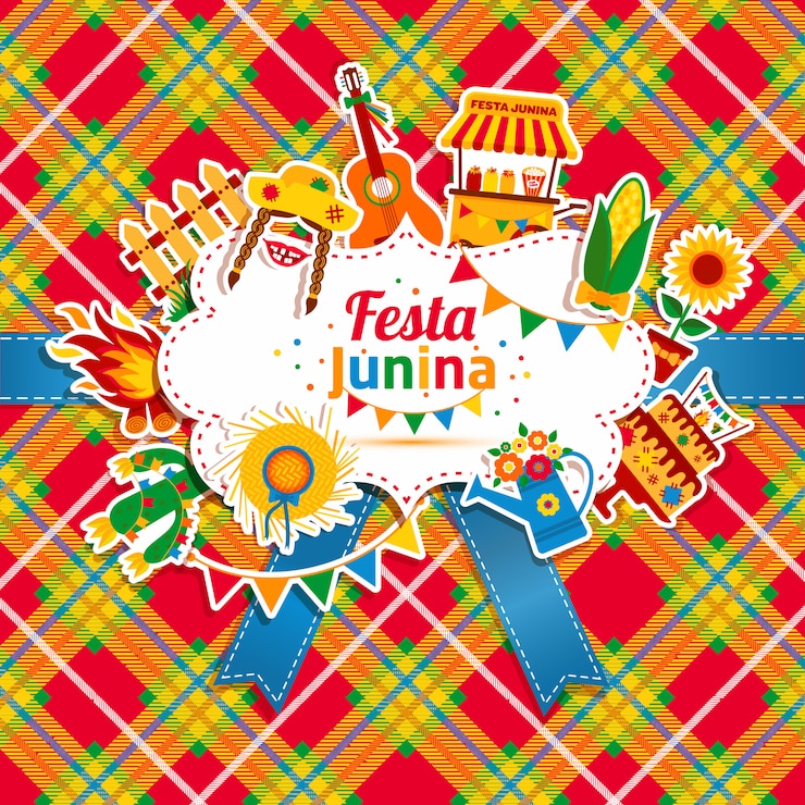 Vector fiesta del pueblo de festa junina en américa latina. iconos establecidos en color brillante. decoración de estilo plano.