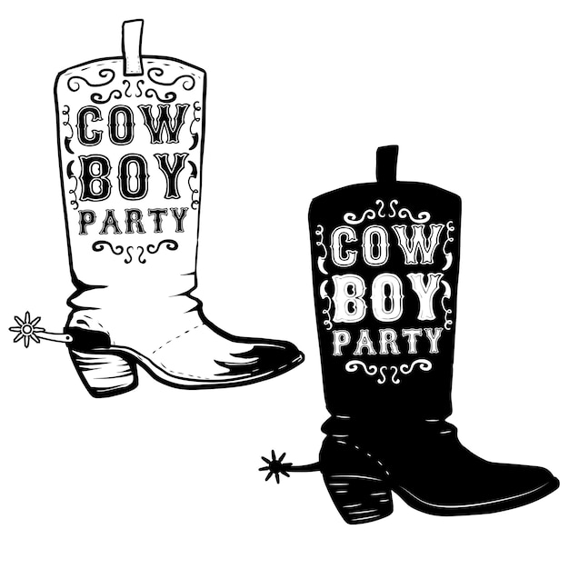 Fiesta vaquera Dibujado a mano ilustración de botas de vaquero. Elemento para póster, volante. ilustración