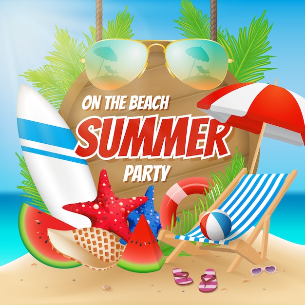 Fiesta de verano en el cartel de la playa