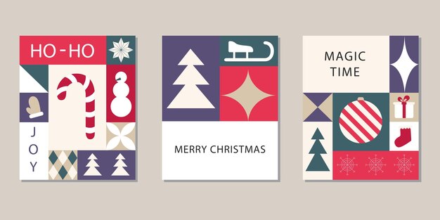 Fiestas plantillas artísticas geométricas establecidas Año Nuevo y adornos de Navidad fondos ornamentados