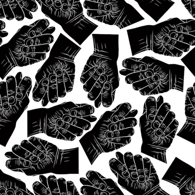 Fig fico manos patrón sin costuras, fondo vectorial en blanco y negro para papeles de pared, textiles u otros diseños.