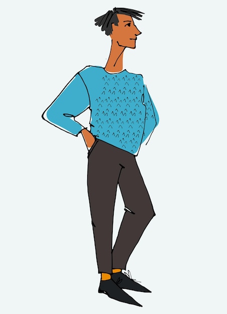 Figura de un joven agitando un elemento vectorial aislado de estilo plano