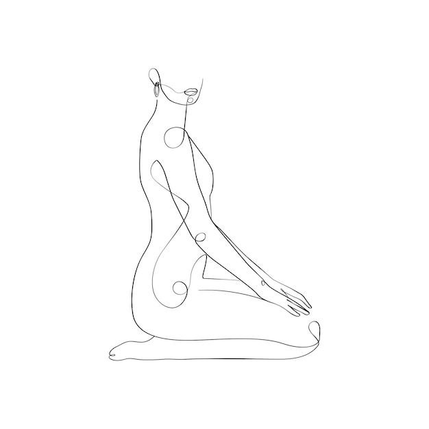 Figura de mujer sentada meditación continúa dibujo lineal