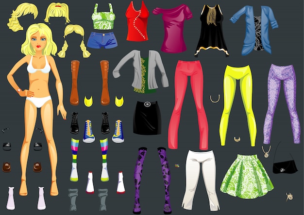 figura de una niña y un conjunto de ropa