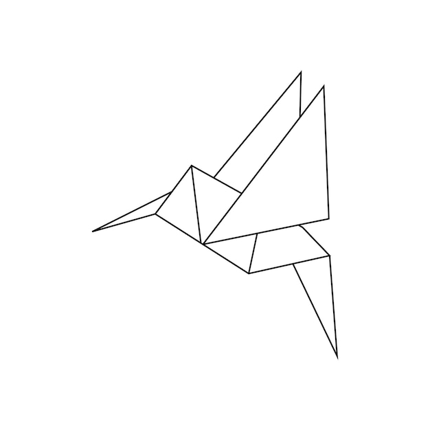 Figura de origami dibujada a mano vectorial en forma de colibrí Dibujo de arte de línea Doodle en un blanco