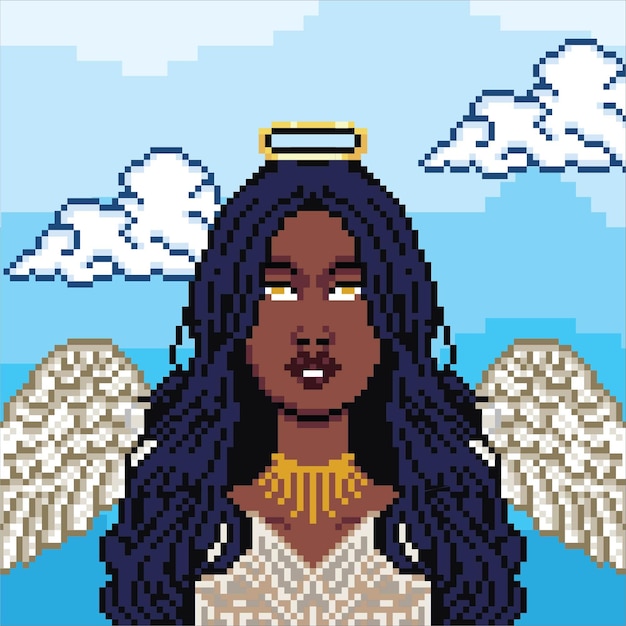 Figura de personaje femenino de ángel alado con pixel art