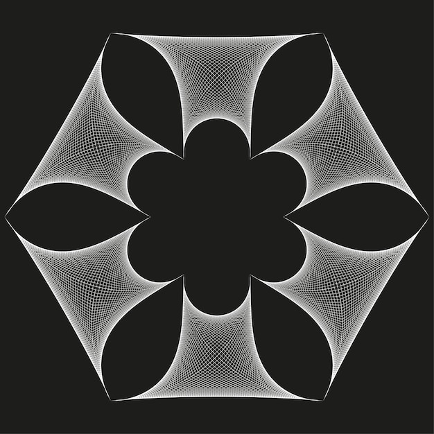 Figura de pétalo de flor en forma de estrella Ícono vectorial abstracto Forma de fondo negro