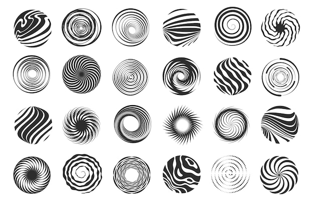 Figura de remolino Movimiento abstracto en espiral y remolino de vórtice hipnótico y diseño de icono dinámico de vórtice Conjunto de iconos de espiral de tornado vectorial de espiral hipnótica e ilustración de remolino