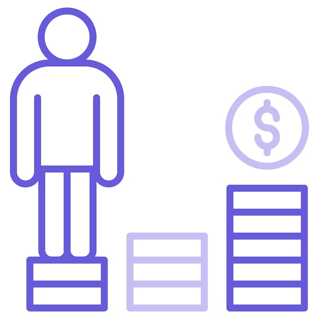 Vector una figura con un signo de dólar en él y un hombre de pie junto a una pila de cajas