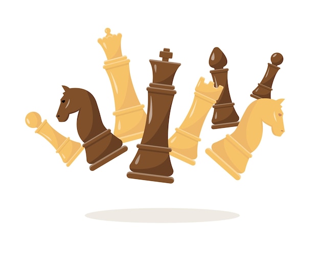 Figuras de ajedrez fluing ajedrez blanco y negro rey reina obispo caballero torre y peón